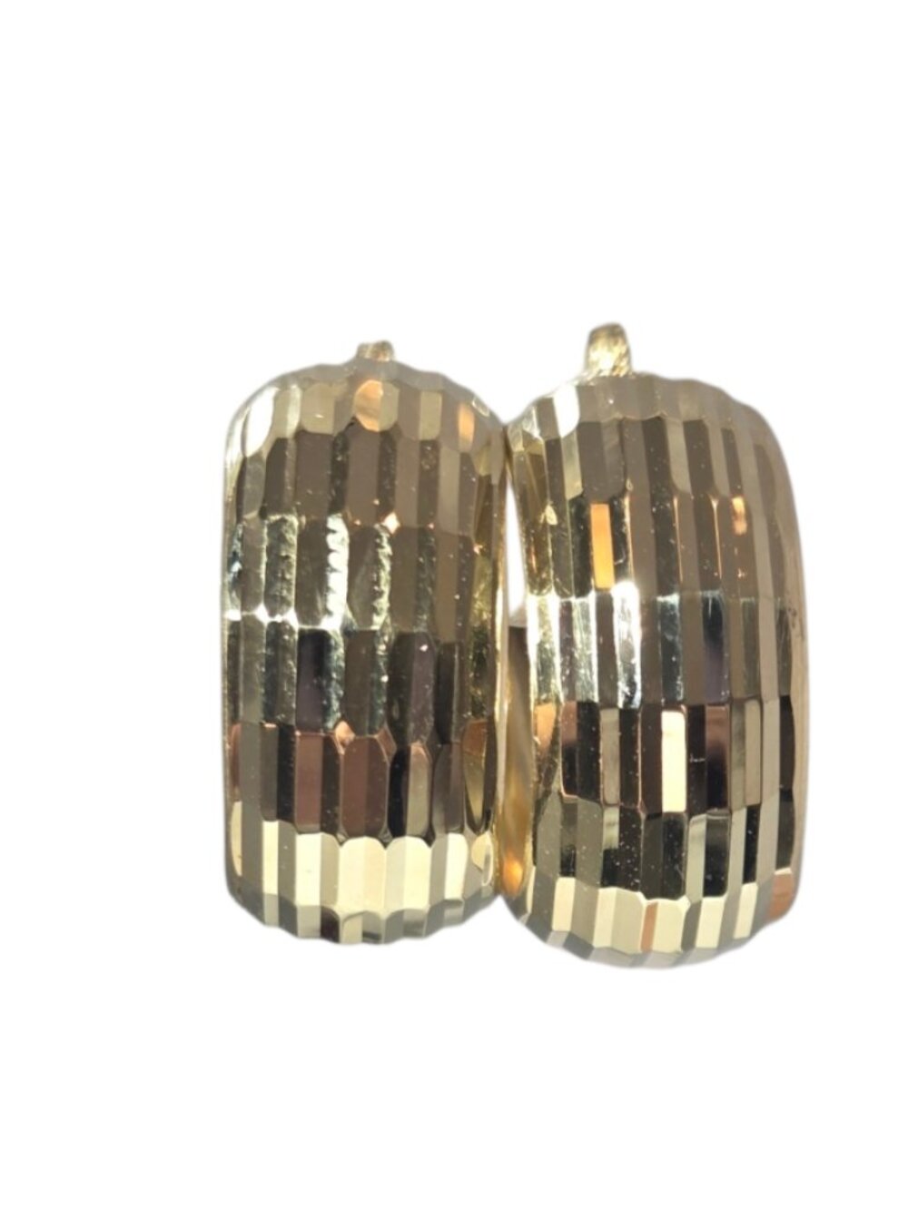 14K Yellow Gold Multi-Faceted Wide Hoop Earrings #25095